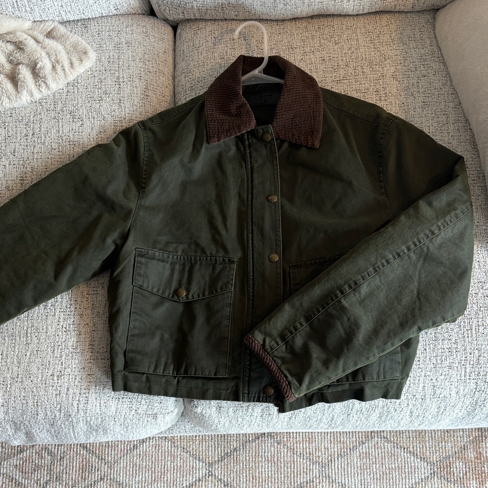 Blank NYC Dark Green Field Jacket with Chocolate Collar